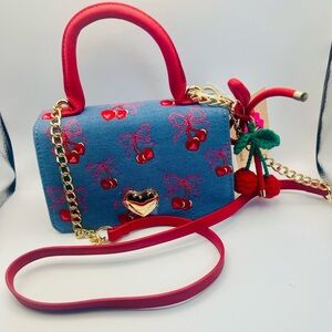 LUV Betsey by Betsey Johnson denim heart shaped 🍒 and bows 🎀 crossbody NWT